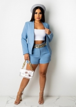 Blue Long Sleeve Women Jacket Fashion Short Sets