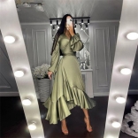 Green Long Sleeve Fashion Women INS Sexy Jersey Dress