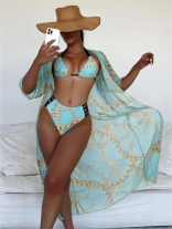 Blue Printed Women Sexy Swim Beach Wear