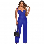 Blue Sleeveless Halter Low-Cut V-Neck Bodycon Sexy Jumpsuit