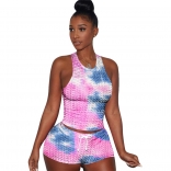 Pink Sleeveless Printed Women Fashion Sport Sets