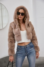 Khaki Long Sleeve Short Feather Women Fashion Hat Coat