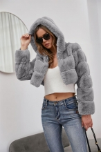 Grey Long Sleeve Short Feather Women Fashion Hat Coat