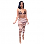 Brown Halter Women 2PCS Fashion Sexy Printed Jumpsuit