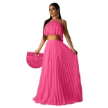 RoseRed Off-Shoulder Sleeveless 2PCS Pleated Women Fashion Jersey Dress