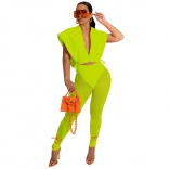 Green Sleevless Zipper Hollow-out Mesh Bodycon Women Jumpsuit