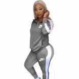 Grey Long Sleeve Zipper Fashion Women Sports Dress