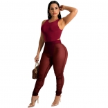 Red Sleeveless Halter Romper Mesh Bodycon Sexy Jumpsuit