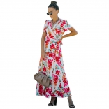 Red Short Sleeve V-Neck Printed Fashion Printed Jersey Long Dress