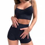 RoyalBlue Halter Low-Cut V-Neck Cotton Sexy Short Sets