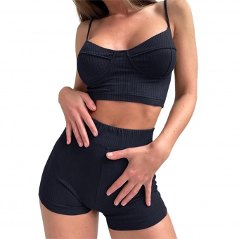 RoyalBlue Halter Low-Cut V-Neck Cotton Sexy Short Sets
