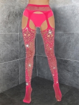 Red Sexy Halter Lace Diamond Bodystocking