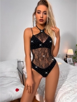 Black Halter Lace Diamond Sexy Lingerie