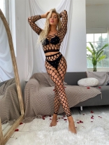 Black Long Sleeve Lace Diamond Sexy Lingerie