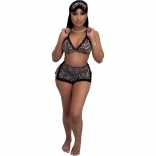 Black Halter V-Neck Leopard Printed Short Sets