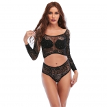 Black Long Sleeve Diamond Lace Sexy Lingerie