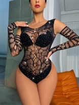 Black Lace Diamond Sexy Romper Lingerie