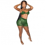 Green Halter V-Neck Silk Halter Sexy Club Short Sets