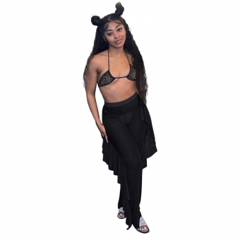 Black Rhinestone Sexy Underwear Set With Mesh Foral Women Clubwear