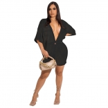 Black Short Sleeve Nets Hollow-out Women Short Sets