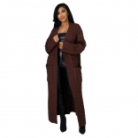 Coffee Women's Fashion Sexy Casual Long Sleeve Long Sweater Coat