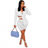 White Mesh Bandage Long Sleeve Sexy Bodycon Women Romper Dress