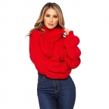 Red Long Sleeve Cotton Sweaters Women Tops