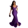 Purple Low-Cut V-Neck Feather Bodycon Sexy Slit Party Evening Long Dress