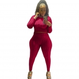 WineRed Long Sleeve YOGO Bodycon Women Sports Dress Sets