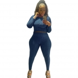 RoyalBlue Long Sleeve YOGO Bodycon Women Sports Dress Sets