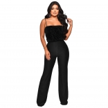 Black Sexy Off-Shoulder Halter Boat-Neck Sequin Women Jumpsuit