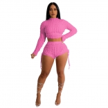 Pink Long Sleeve Backless Cotton Club Women Sexy Short Sets
