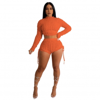 Orange Long Sleeve Backless Cotton Club Women Sexy Short Sets