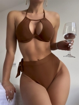 Coffee Sleeveless Halter Sexy Bikini Sets