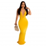 Yellow Deep V-Neck Sleeveless Fashion Club Nights Maxi Dress