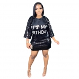 Black Fashion Women Sequin Party Women's T-Shirts