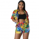 Yellow Printed Fashion Women Club 2PCS Short Sets