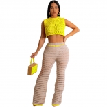 Yellow Hollow-out Sweater Fashion Sexy Women Sport Dress