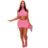 Pink Sleeveless Hat Sweaters Sexy Bandage Party Dress