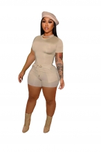 Khaki Round Neck Bodycon Women Short Sets