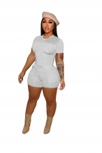 White Round Neck Bodycon Women Short Sets