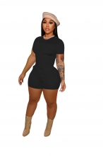 Black Round Neck Bodycon Women Short Sets