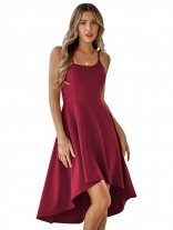 Red Fsahion Women Casual Ruffle Edge Strap Dress