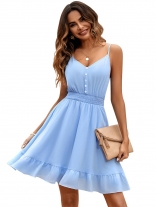 Blue Casual Fresh Solid Color Drawstring Waist Up Dress