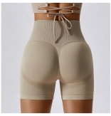 Khaki High Waist Yoga Shorts Seamless Cycling Gym Shorts Women