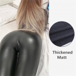 Black Plush Women's PU Leather Leggings High Waist Tight Pants