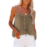 Khaki Women Summer Loose Fitting Halter Button Tank Tops