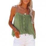 Green Women Summer Loose Fitting Halter Button Tank Tops