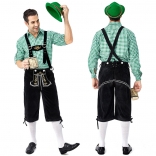 Traditional German men's beer festival clothing plaid shirt embroidered strap set