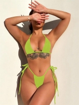 ShinyGreen Women's New Leather Bikini Lace Up Swimwear Sets